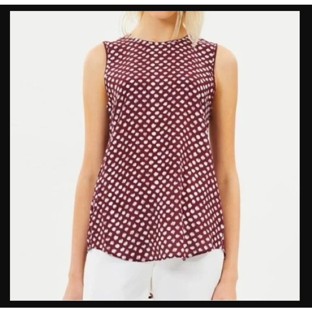 Theory Women's Sleeveless Polka Dot Shell in Burgundy and White